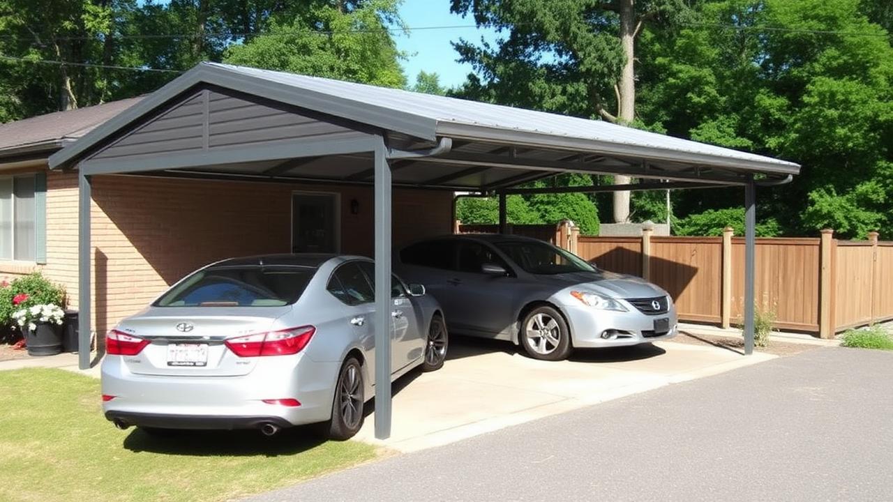 Residential carport with two vehicles parked