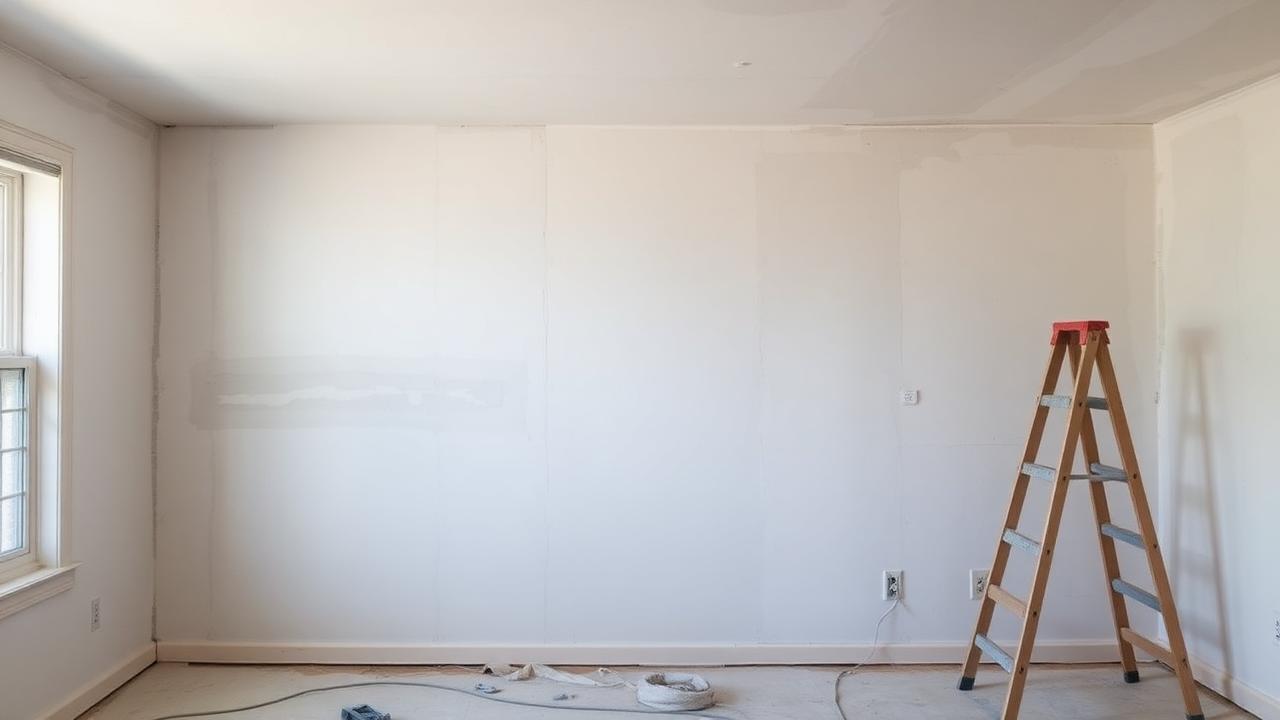 Newly hung drywall in a residential room