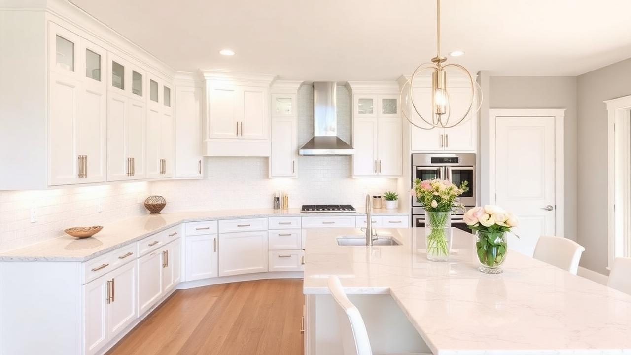 Remodeled kitchen with white cabinets and island