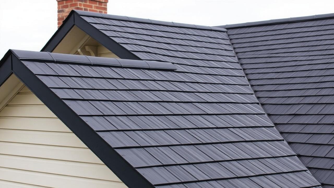 Metal shingle roof close-up