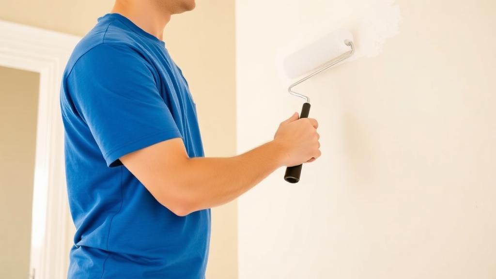 Painter rolling fresh paint on a wall