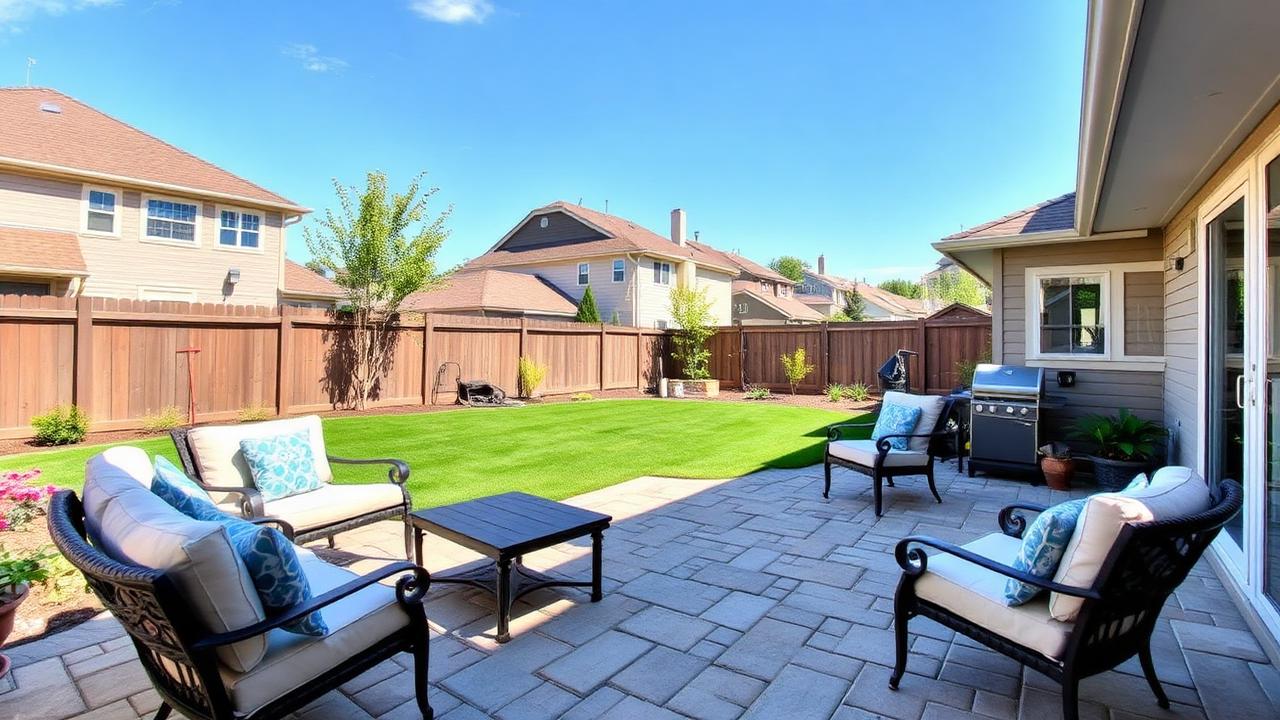 Open backyard patio with outdoor furniture