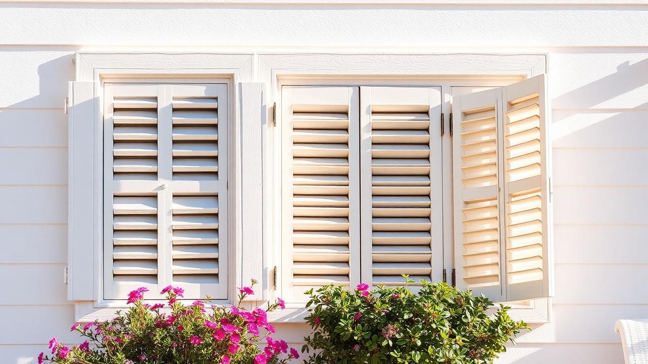 Exterior shutters on a coastal home window