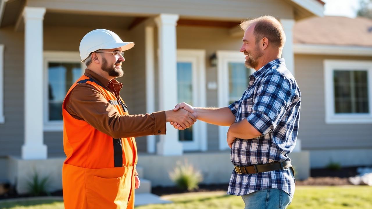 Contractor shaking hands with homeowner